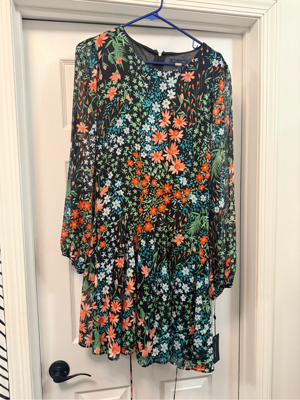 Tommy Hilfiger Black Floral Long-Sleeve Mini Dress